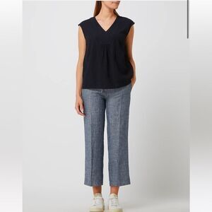 Opus Maritta Pants Women Blue Straight Wide Leg EU Size 42 Drawstring 100% Linen